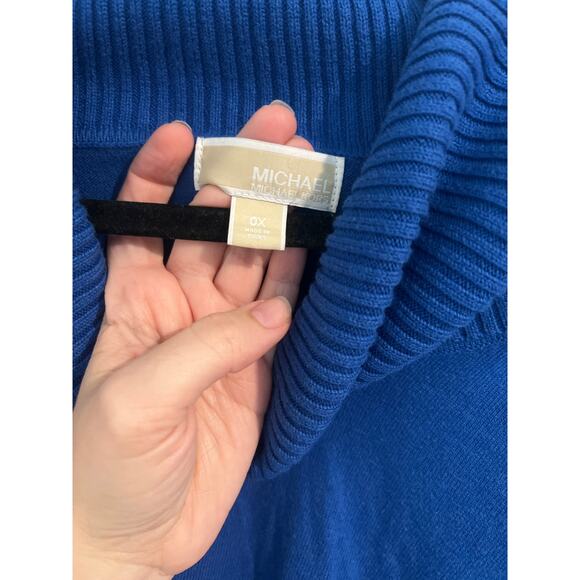 Michael Kors Long Sleeve Drape Cowl Neck Fringe Hem Knit Sweater Blue Women's 0X - Picture 5 of 7